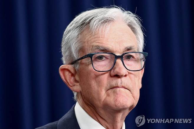 3월18일(현지시간) 기자회견 갖는 제롬 파월 연준 의장 [로이터 연합뉴스 자료사진. 재판매 및 DB 금지]