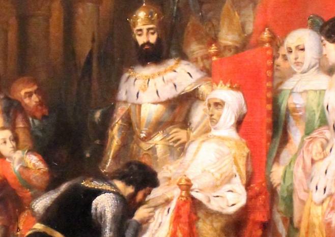 피에르 샤를 콩트, 1361년 이네스 데 카스트로의 대관식(일부 확대), 1849, 캔버스에 유채, 130.3x97.8cm, 리옹 미술관