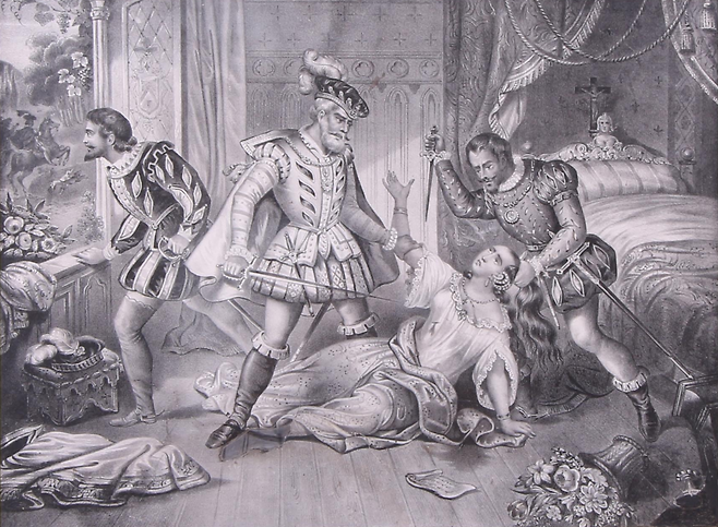 작자미상, 이네스의 암살 장면, 19세기경, 석판화