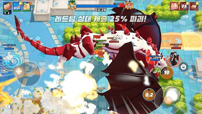 전투 중 랜덤 스펠 카드를 발동시켜 드래곤을 소환한 장면.  /사진=데브시스터즈