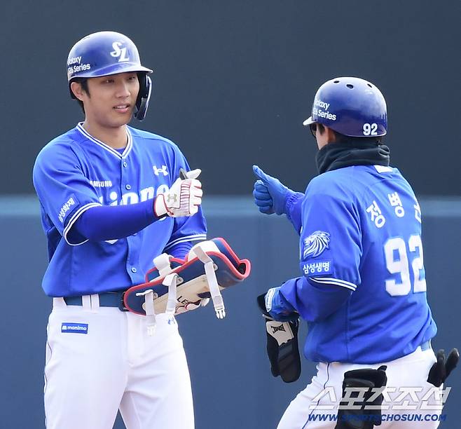 14일 이천 두산베어스파크에서 열린 KBO리그 시범경기 두산과 삼성의 경기. 1회초 선두타자 2루타를 날린 삼성 이재현. 이천=송정헌 기자songs@sportschosun.com/2026.03.14/