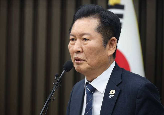 정청래 더불어민주당 대표가 19일 오후 서울 여의도 국회에서 열린 의원총회에서 발언을 하고 있다. 2026.03.19. [서울=뉴시스]