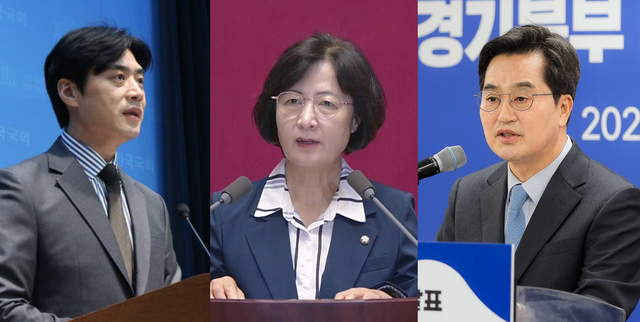 더불어민주당 6·3 지방선거 경기도지사 후보 본경선에 진출한 한준호(왼쪽부터·기호순) 의원, 추미애 의원, 김동연 경기지사.[각 인물 페이스북 사진 갈무리]