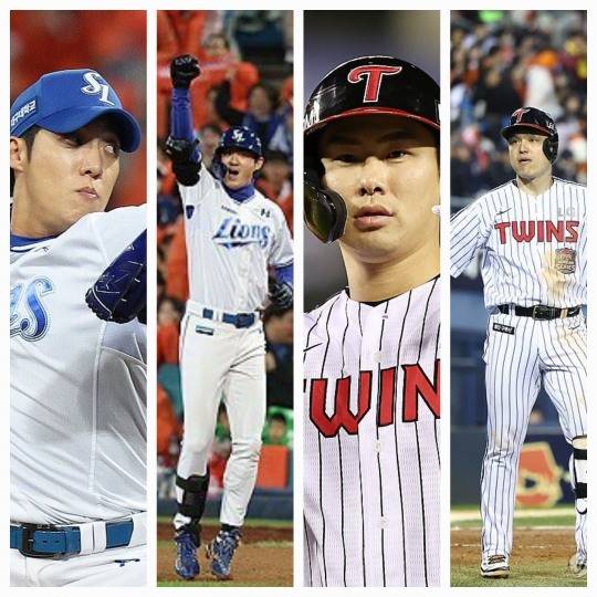 왼쪽부터 원태인, 구자욱, 홍창기, 박동원