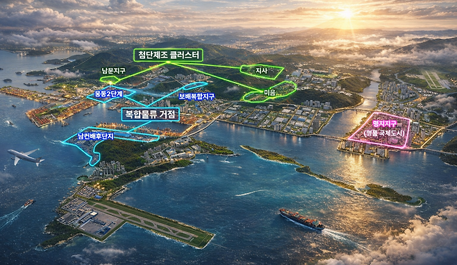 부산진해경제자유구역 주요 개발지구 조감도. 부산진해경제자유구역청 제공