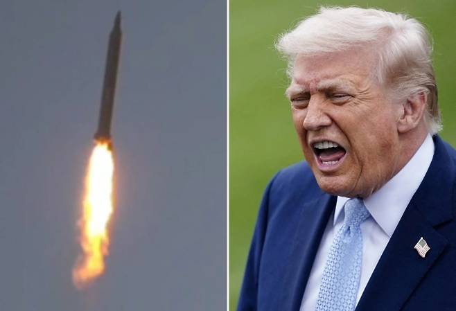 이란이 미사일을 발사하는 모습과 도널드 트럼프 미국 대통령 자료사진. AFP·로이터 연합뉴스