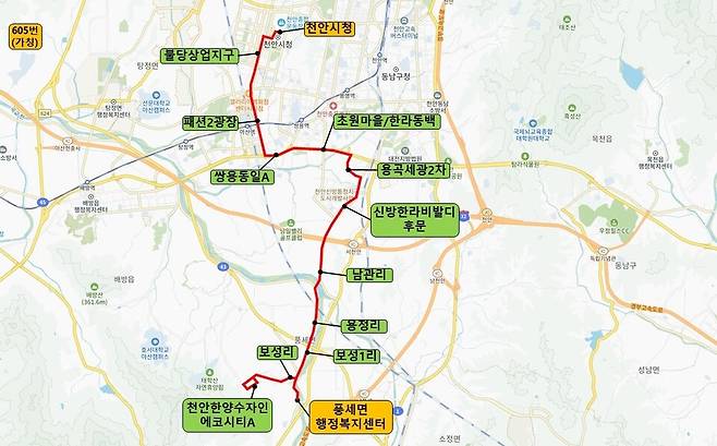 605번 노선도 ⓒ천안시 제공