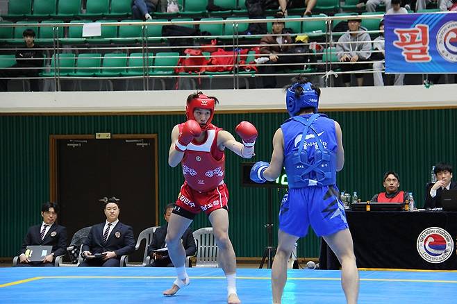 아이치·나고야 아시안게임 우슈 산타 60㎏급 출전 티켓을 거머쥔 김민수 경기 모습. <전남도체육회 제공>