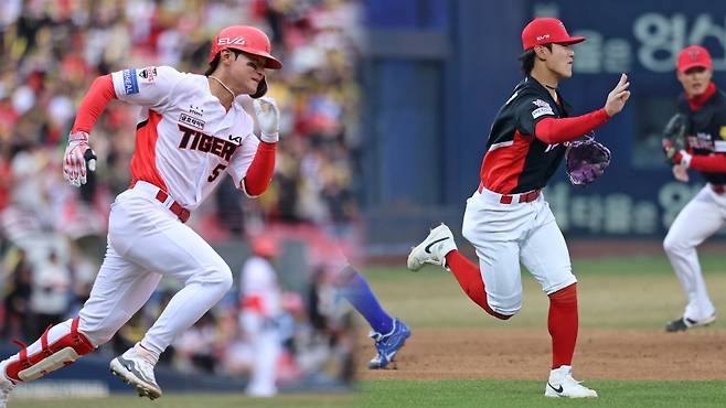 ▲ '농군 패션' 유니폼 착용한 KIA 타이거즈 김도영(전과 후) [KIA 타이거즈]