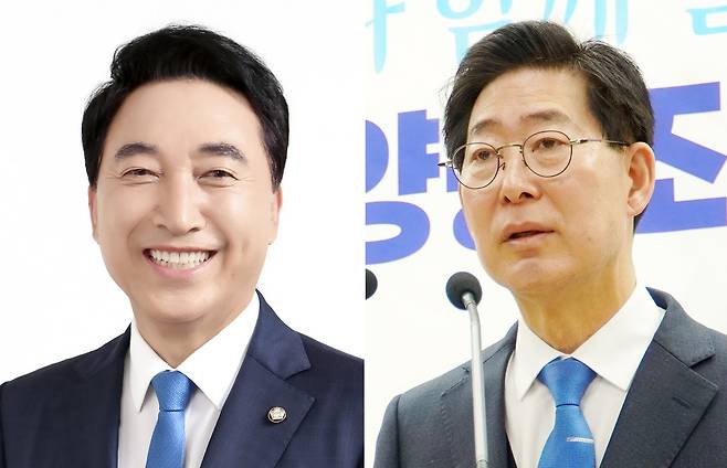 왼쪽부터 박수현 의원, 양승조 전 충남지사. 사진=연합뉴스.
