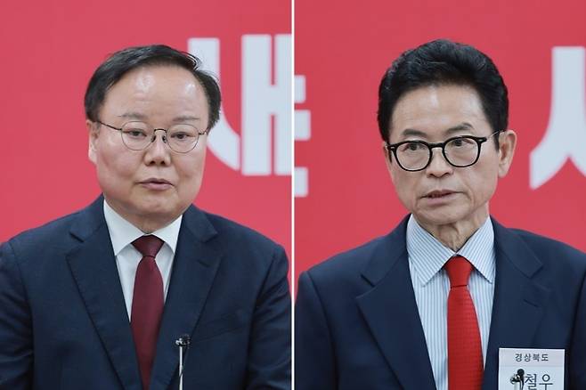 국민의힘 경북도지사 후보 본경선에서 양자대결을 벌이는 김재원 예비후보와 이철우 예비후보. 연합뉴스