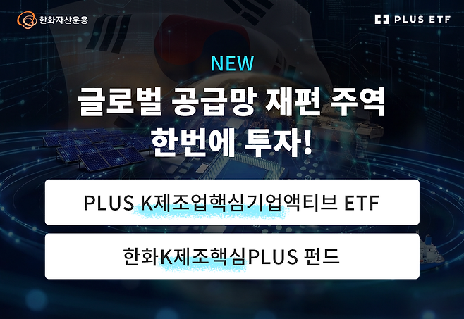 한화자산운용이 지난 24일 상장한 ETF 상품인 PLUS K제조업핵심기업액티브의 홍보 이미지. / 자료=한화자산운용