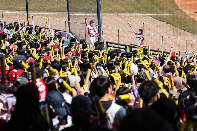 KIA가 14일 광주-기아 챔피언스 필드에서 2026 KBO리그 KT전을 치른 가운데 KIA 팬들이 열띤 응원을 보내고 있다. 사진 | KIA 타이거즈