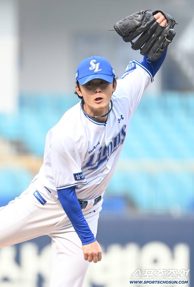 24일 대구삼성라이온즈파크에서 열린 KIA와 삼성의 시범경기. 8회초 삼성 미야지가 역투하고 있다. 대구=허상욱 기자wook@sportschosun.com/2026.03.24/