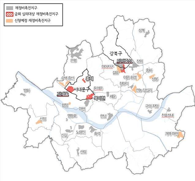 재정비촉진지구 내 존치관리구역 5개소 위치도. 서울시 제공