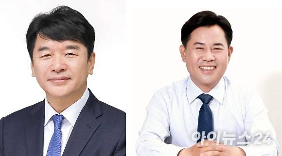 문진석 국회의원(왼쪽)과 박정현 전 부여군수 [사진=정종윤 기자]