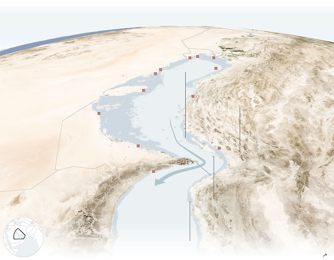 GEBCO(수심); Vantor(위성 이미지). [뉴욕 타임스]