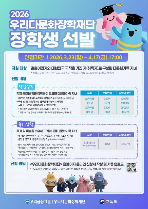 우리다문화장학재단, 다문화 장학생 1,200명 선발… 23억원 지원.&nbsp;ⓒ우리다문화장학재단