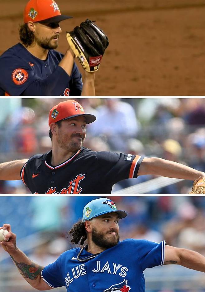 지난해 KBO리그를 평정한 와이스(위 사진), 앤더슨(가운데), 폰세. 올해 MLB에서 ‘역수출 신화’에 도전한다. [AFP, 로이터=연합뉴스, 사진 MLB닷컴 캡처]