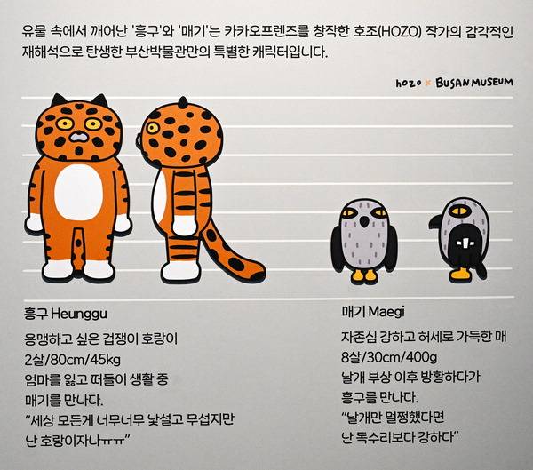 부산박물관이 처음 개발한 캐릭터 흥구(왼쪽)와 매기. 김성효 선임기자 kimsh@kookje.co.kr