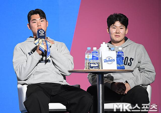 ‘2026 KBO 미디어데이’가 26일 서울 송파구 롯데호텔 월드에서 진행됐다. NC 김주원, 박민우가 미디어데이에 참석하고 있다. 사진(잠실 서울)=천정환 기자
