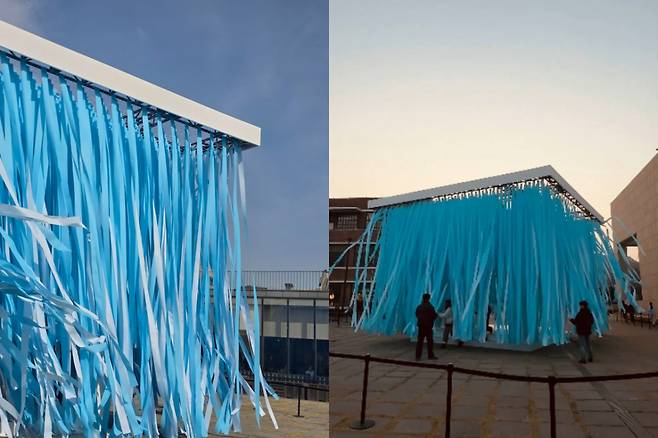 국립현대미술관 서울 마당에 설치된 방탄소년단(BTS) 스윔(SWIM) 청음 파빌리온 /사진=X(엑스, 트위터)