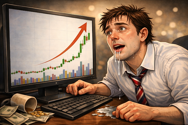 삼천당제약이 호재성 기대감에 400% 폭등했지만, 실적 괴리와 최대주주 지분 매각 등 위험 요소가 크다. 맹목적인 환상과 조급함에 빠지면 계좌가 녹아내릴 수 있다. 화려한 서사에 흔들리지 말고 철저한 가격·비중 관리와 명확한 탈출 시나리오를 세워 냉정하게 투자 심리를 통제해야 힌다. /챗GPT 제작 이미지