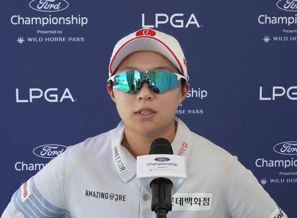2026년 미국여자프로골프(LPGA) 투어 '포드 챔피언십 프리젠티드 바이 와일드 호스 패스' 2년 연속 우승에 도전하는 디펜딩 챔피언 김효주 프로가 1라운드 경기 후 인터뷰하는 모습이다. 사진출처=LPGA가 제공한 인터뷰 영상 화면 켑처 (사진을 무단으로 사용하지 마십시오.)