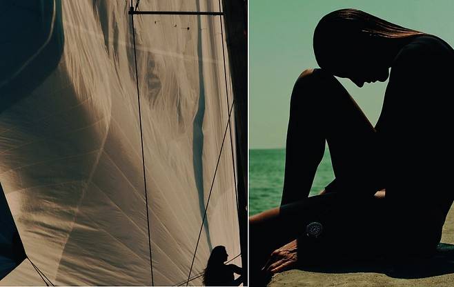 샤넬이 새로 공개한 J12 워치의 캠페인 사진. 거친 바람과 일렁이는 물결 속에서 자유로운 움직임을 통해 샤넬 시계 제작의 방향성을 보여준다. 사진 샤넬 워치