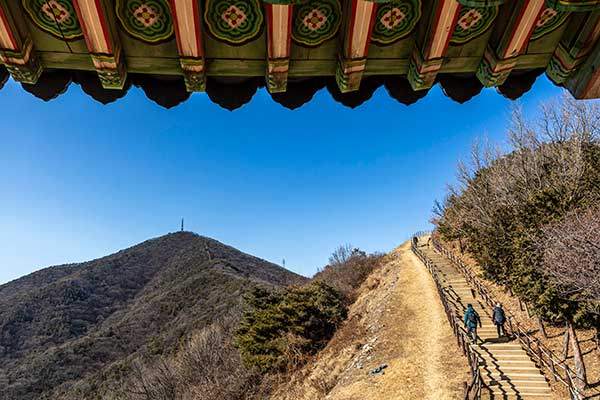 계성정에서 바라본 계양산 능선과 정상.