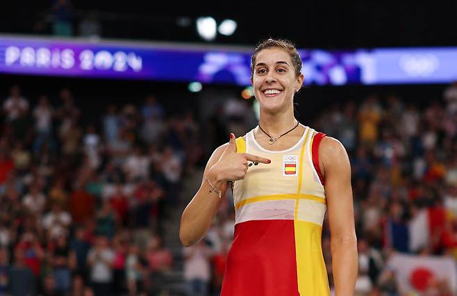 스페인 카롤리나 마린이 2024 파리올림픽 8강전에서 승리한 뒤 기뻐하고 있다. 게티이미지코리아