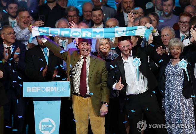 잉글랜드 지방선거 후보 지원 유세에 나선 패라지 대표 [EPA 연합뉴스 자료사진. 재판매 및 DB 금지]