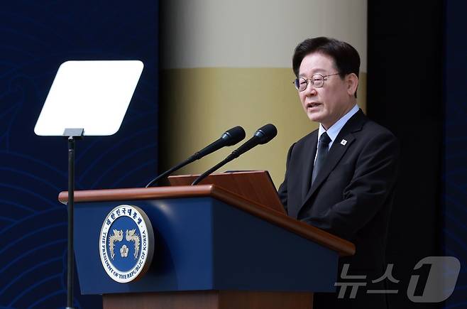 이재명 대통령이 27일 국립대전현충원에서 열린 제11회 서해수호의 날 기념식에서 기념사를 하고 있다. 2026.3.27 ⓒ 뉴스1 허경 기자