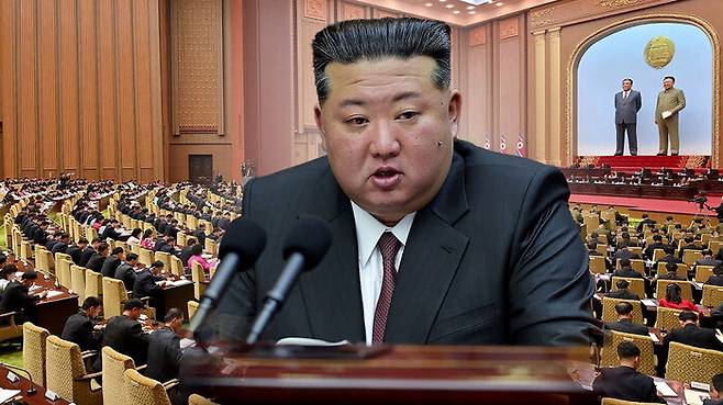 지난 23일 김정은 국무위원장이 시정연설을 하고 있는 모습.