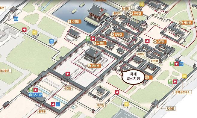 화재 발생 지점을 표시한 지도  [국가유산청 제공. 재판매 및 DB 금지]