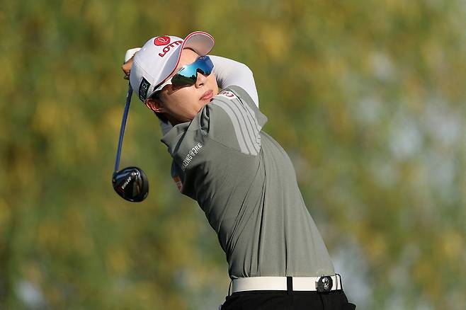 김효주가 28일(현지 시간) LPGA 투어 포드 챔피언십 3라운드 14번 홀에서 티샷을 하고 있다. AFP연합뉴스