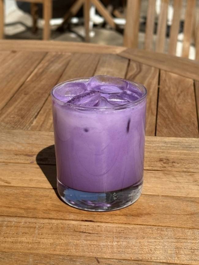 창원 브런치카페에서 판매 중인 우베 코코넛 라떼. /더브리지