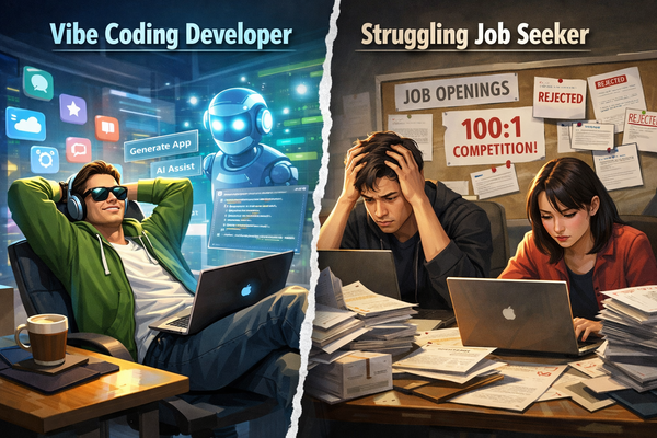 바이브 코딩이 등장하면서 신규 채용 감소와 취업난에 대한 우려가 나오고 있다. /챗GPT 생성 이미지&nbsp;