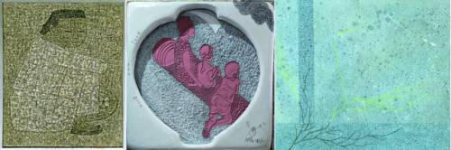 ◇시장의 여인(박수근), kenosis-태극태극 놀던 달아(박성남), 빛방울이 떨어진 나날들(박진흥) (왼쪽부터)