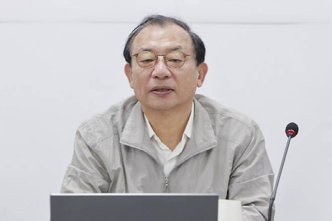 이정현 국민의힘 공천관리위원장이 22일 서울 영등포구 여의도 국민의힘 중앙당사에서 열린 서울시장 후보 면접을 앞두고 발언하고 있다. (사진 = 뉴시스)