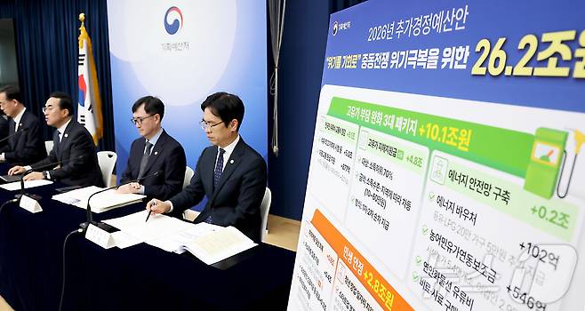 박홍근 기획예산처 장관이 지난 27일 세종시 정부세종청사에서 중동전쟁 위기극복을 위한 2026년 추가경정예산안 내용을 발표하고 있다. 2026.3.31 ⓒ 뉴스1 김기남 기자