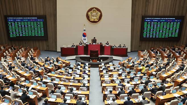 31일 국회에서 열린 3월 임시국회 제3차 본회의에서 전북특별자치도 설치 및 글로벌생명경제도시 조성을 위한 특별법 일부개정법률안(대안)이 통과되고 있다.