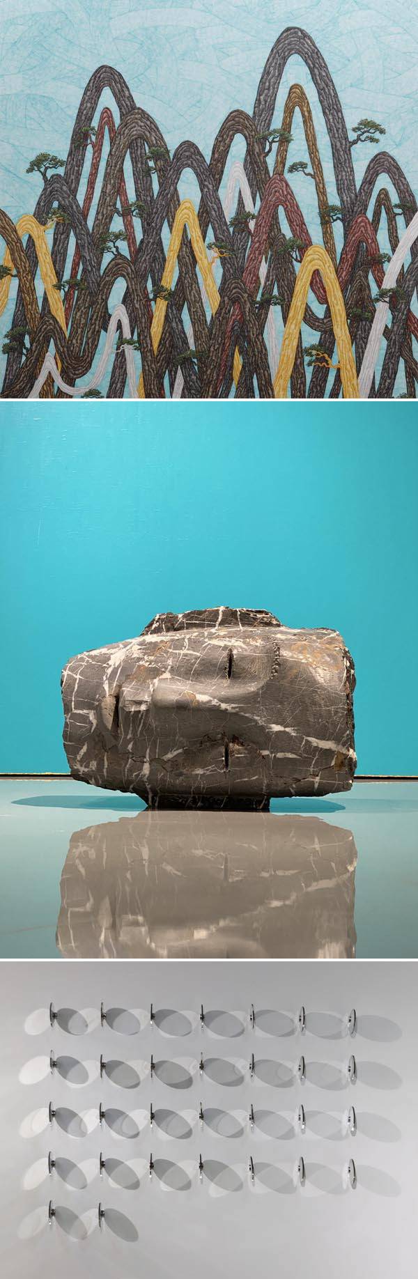 제15회 2026 부산국제화랑아트페어(BAMA·바마) 출품작. 위쪽부터 황정원 작가의 ‘풍경의 일부’, 정희욱 작가의 ‘자각상’, 백나원 작가의 ‘2025년 6월의 표면’. 부산화랑협회 제공