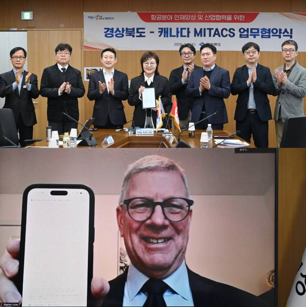 1일 경상북도가 캐나다 MITACS와 항공 인재 양성을 위해 원격 화상으로 업무협약을 체결했다. 경북도 제공