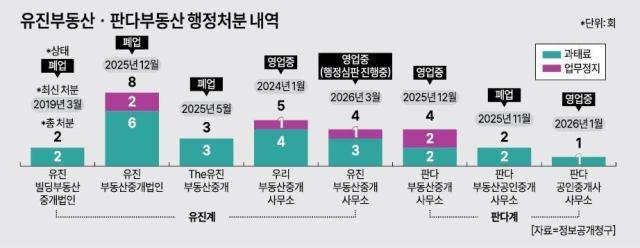서울시 관악구 소재 유진부동산과 판다부동산의 행정처분 내역 [그래픽=아주경제]