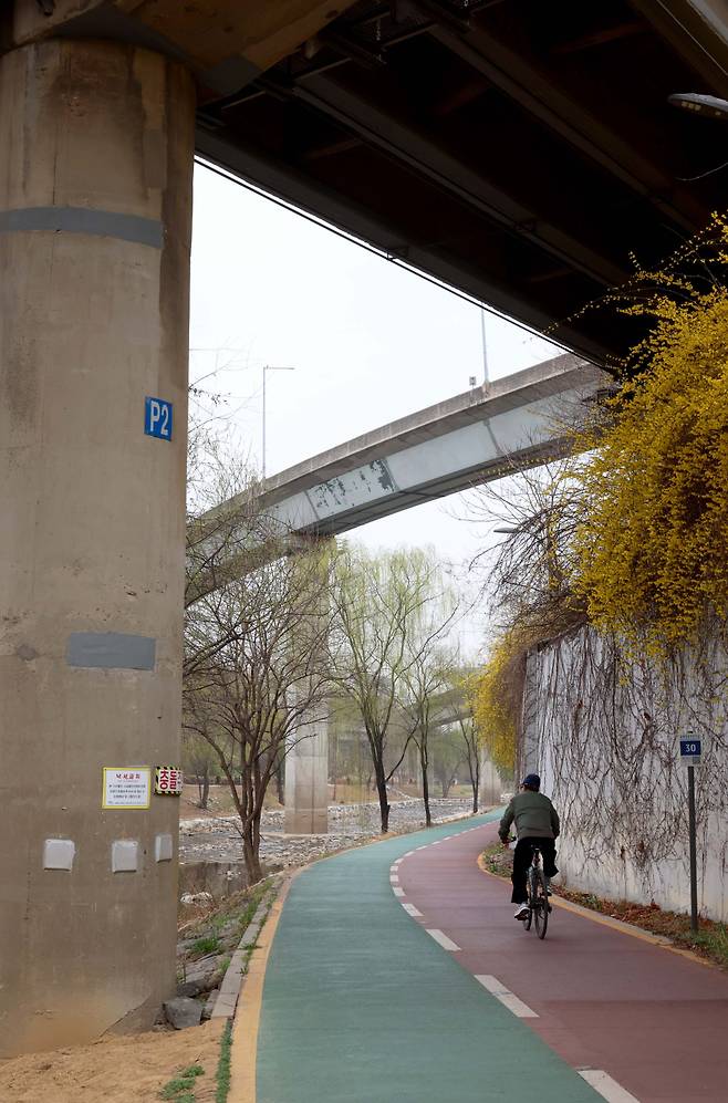 30일 서울 마포구 성산대교 북단 인근 홍제천 산책로. 신태현 기자 holjjak@(이투데이DB)