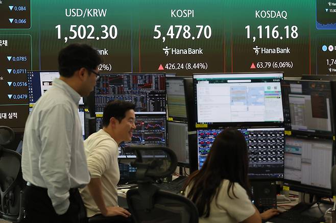 ▲1일 국내 증시에서 코스피·코스닥 지수 모두 급등세로 마감했다.  [사진=연합뉴스]