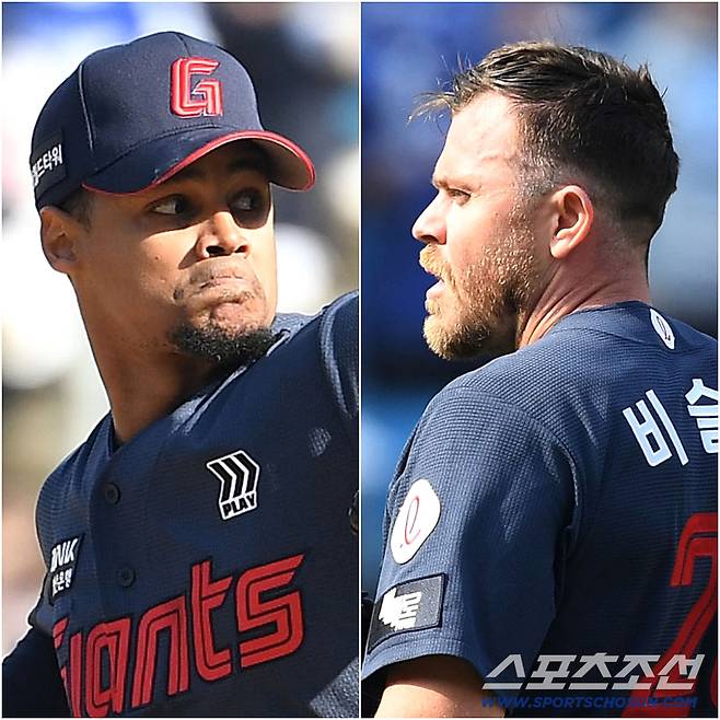 29일 대구 삼성라이온즈파크에서 열린 삼성과 롯데의 경기. 롯데가 삼성에 개막 2연전을 모두 승리했다. 28일 승리한 로드리게스(왼쪽), 29일 승리한 롯데 비슬리. 대구=송정헌 기자songs@sportschosun.com/2026.03.29/