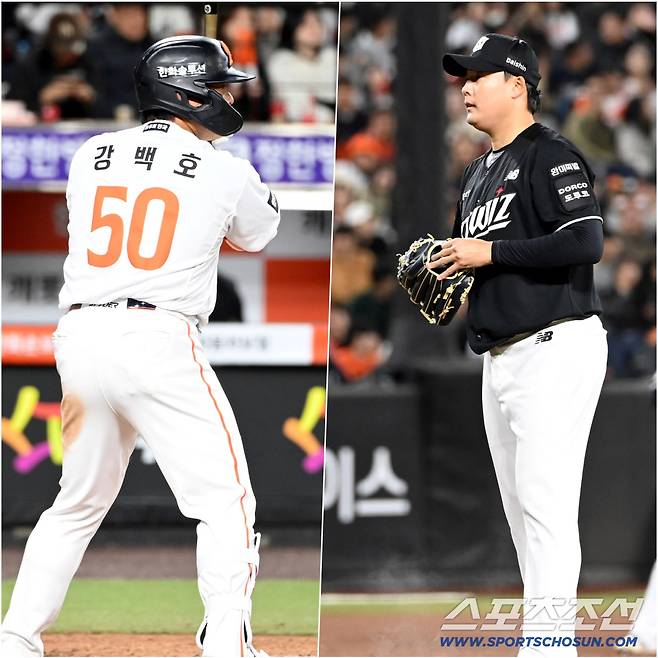 31일 대전한화생명볼파크에서 열린 KT와 한화의 경기. 6회말 등판한 KT 한승혁이 한화 강백호와 상대하고 있다. 한승혁은 올시즌 한화에 FA 이적한 강백호의 보상 선수로 KT 유니폼을 입었다. 대전=허상욱 기자wook@sportschosun.com/2026.03.31/