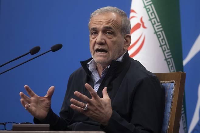 마수드 페제시키안 이란 대통령이 지난 2024년 9월 수도 테헤란에서 대통령 취임 후 첫 기자회견에서 발언하는 모습. [게티이미지]